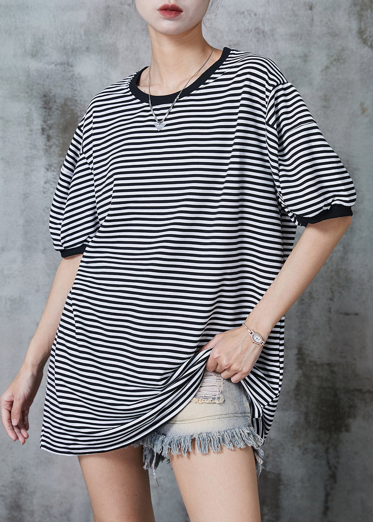 Elegant Black Oversized Striped Cotton Tank Tops Summer