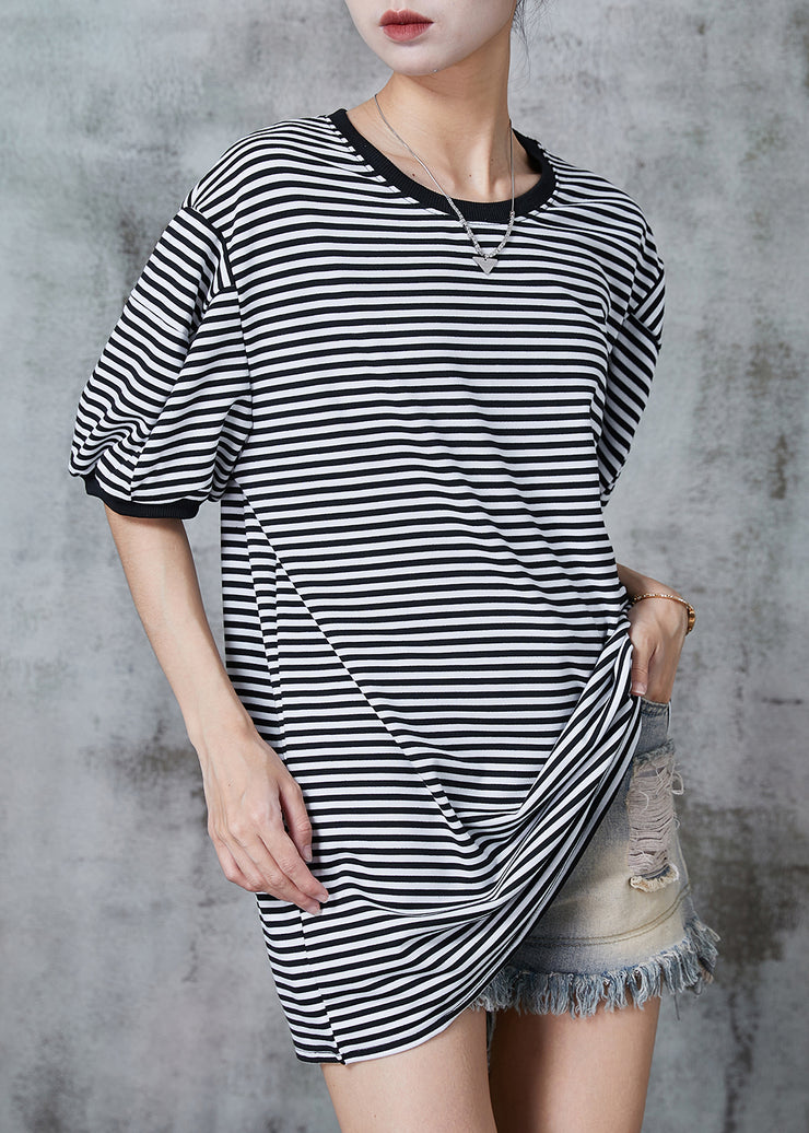 Elegant Black Oversized Striped Cotton Tank Tops Summer