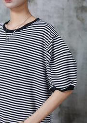 Elegant Black Oversized Striped Cotton Tank Tops Summer