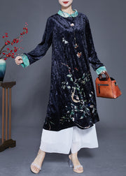 Elegant Black Print Patchwork Silk Velour Vacation Dresses Spring