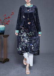 Elegant Black Print Patchwork Silk Velour Vacation Dresses Spring