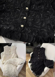 Elegant Black Sequins Waistcoat Tops And Skirts Two Pieces Set Sleeveless