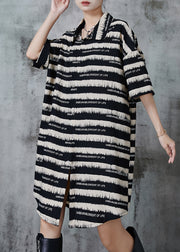 Elegant Black Striped Chiffon Shirt Dress Summer