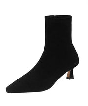 Elegant Black Suede Stiletto Boots Pointed Toe Zippered