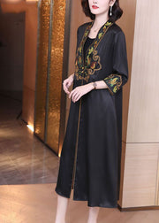 Elegant Black V Neck Print Draping Silk Long Cardigans Bracelet Sleeve