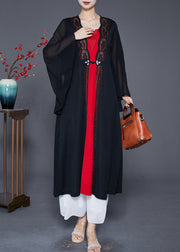 Elegant Black Zircon Patchwork Chiffon Fake Two Piece Dress Cloak Sleeves