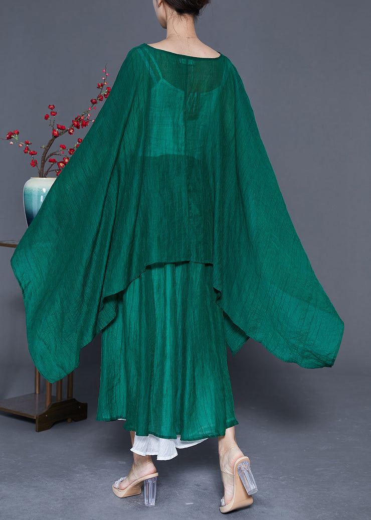 Elegant Blackish Green Oversized Asymmetrical Design Silk Two Pieces Set Summer