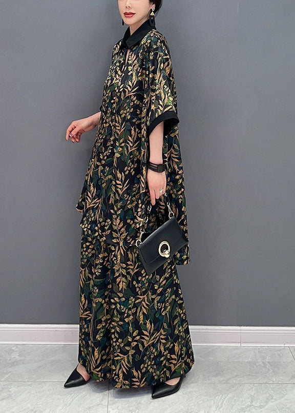 Elegant Blackish Green Oversized Print Chiffon Two Pieces Set Summer