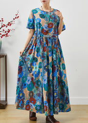 Elegant Blue Cinched Exra Large Hem Cotton Dress Summer