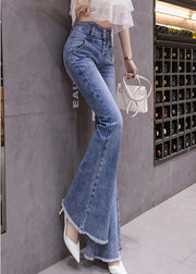 Elegant Blue High Waist Button Long Jeans Spring