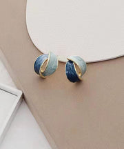 Elegant Blue Sterling Silver Asymmetrical Design Stud Earrings