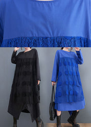 Elegant Blue Tulle Patchwork Cotton Dress Spring