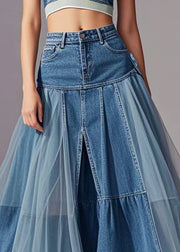 Elegant Blue Tulle Patchwork Exra Large Hem Denim Skirts Spring