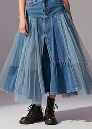 Elegant Blue Tulle Patchwork Exra Large Hem Denim Skirts Spring