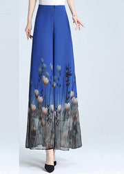 Elegant Blue Zippered Wide Leg Pants