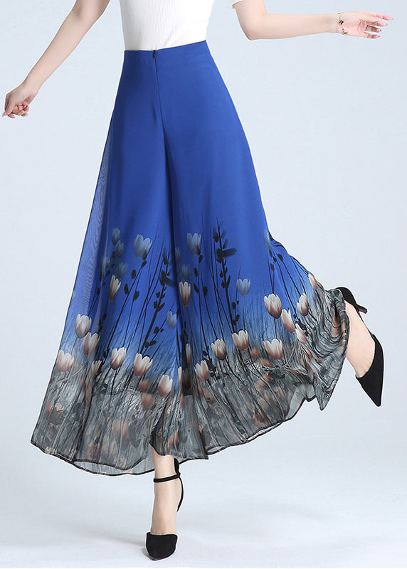 Elegant Blue Zippered Wide Leg Pants