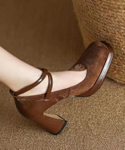 Elegant Brown High Heels Suede Cross Strap Splicing