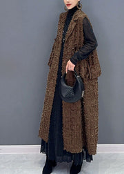 Elegant Brown Pockets Patchwork Button Waistcoat Fall