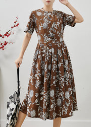 Elegant Brown Print Silm Fit Cotton Long Dresses Summer