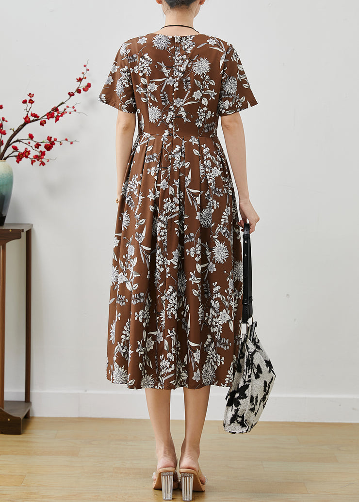 Elegant Brown Print Silm Fit Cotton Long Dresses Summer