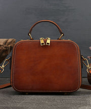 Elegant Brown Square Jacquard Rivet Calf Leather Satchel Handbag