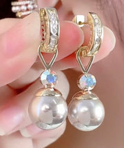 Elegant Cham pagneStering Silver Overgild Zircon Pearl Drop Earrings