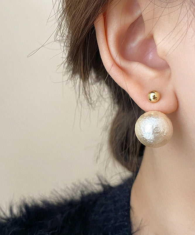 Elegant Champagne Copper 14K Gold Pearl Stud Earrings