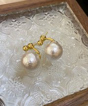 Elegant Champagne Copper 14K Gold Pearl Stud Earrings