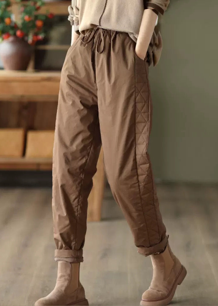 Elegant Coffee Oversized Warm Fine Cotton Filled Harem Pants Winter