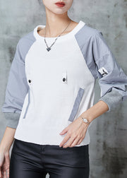 Elegant Colorblock O-Neck Patchwork Knit Sweatshirt Spring