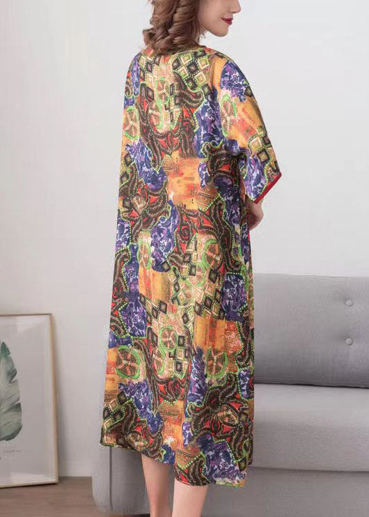 Elegant Colorblock O Neck Print Patchwork Chiffon Dress Summer