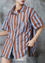 Elegant Colorblock Oversized Striped Cotton Top Summer