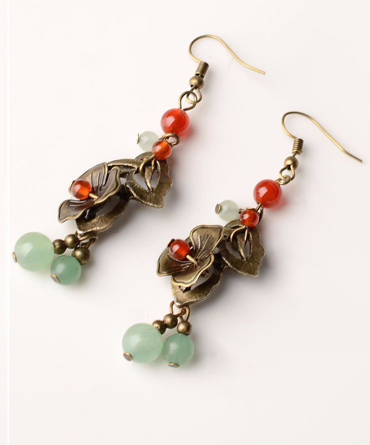 Elegant Copper Color Flower Fine Agate Metal Copper Drop Earrings