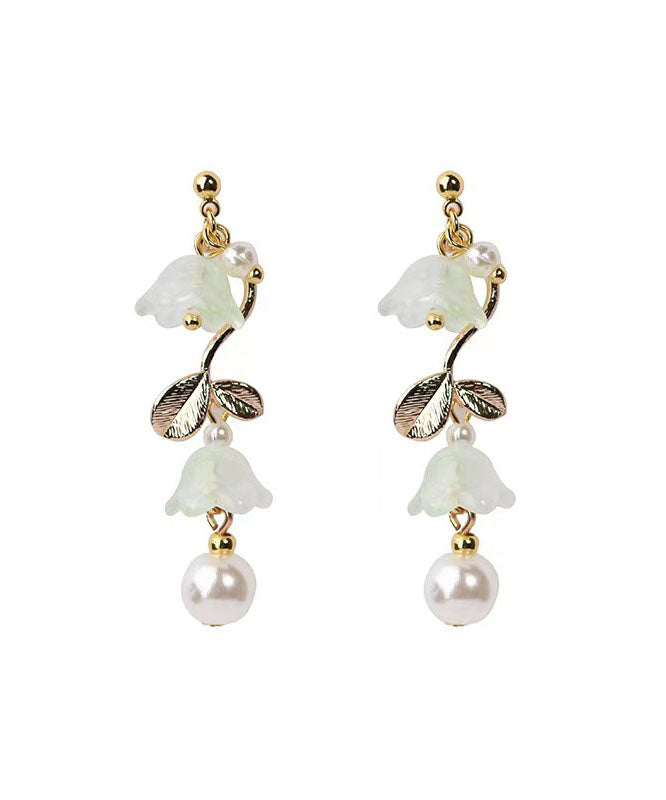 Elegant Cyan Alloy Pearl Tassel Bell Orchid Drop Earrings