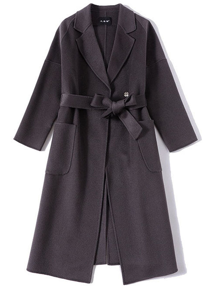 Elegant Dark Purple Peter Pan Collar Pockets Woolen Wrap Coat Winter