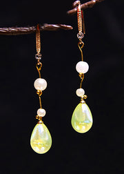 Elegant Droplet Shape Jade Pearl Drop Earrings