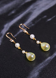 Elegant Droplet Shape Jade Pearl Drop Earrings