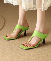 Elegant Fashion Green High Heel Flip Flops Faux Leather
