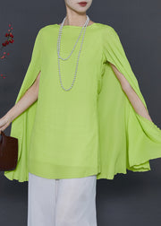 Elegant Fruit Green Asymmetrical Chiffon Blouse Summer