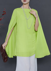 Elegant Fruit Green Asymmetrical Chiffon Blouse Summer