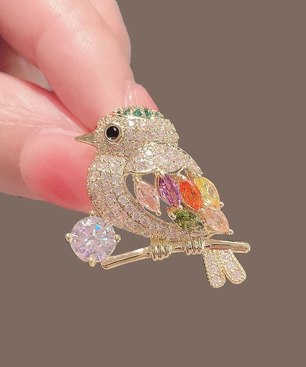 Elegant Gold Alloy Inlaid Zircon Magpie Brooches