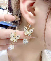 Elegant Gold Alloy Zircon Crystal Butterfly Water Drop Drop Earrings