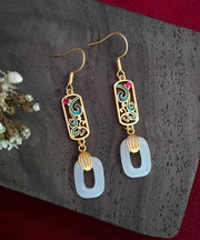 Elegant Gold Ancient Gold Jade Enamel Ping Buckle Drop Earrings