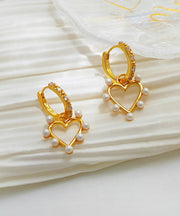 Elegant Gold Copper Overgild Inlaid Zircon Pearl Heart Hoop Earrings