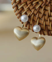 Elegant Gold Metal Alloy Dull Polish Love Pearl Stud Earrings