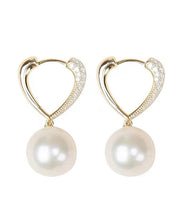 Elegant Gold Sterling Silver Alloy Inlaid Zircon Love Pearl Hoop Earrings