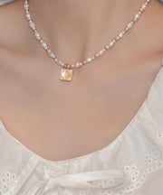 Elegant Gold Sterling Silver Overgild Crystal Love Pearl Pendant Necklace