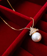 Elegant Gold Sterling Silver Overgild Pearl Pendant Necklace