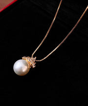 Elegant Gold Sterling Silver Overgild Pearl Pendant Necklace