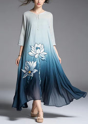 Elegant Gradient Color Lotus Print Cotton Dress Summer